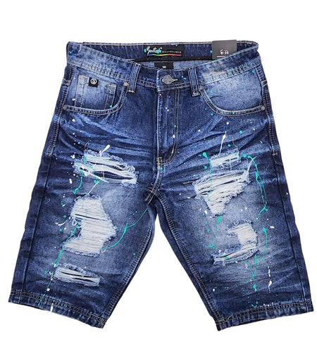 SWITCH MEN'S SPLASH PAINTED DENIM SHORTS (MID INDIGO)