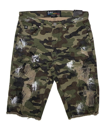 SWITCH MEN'S RIPPED EMBROIDED DENIM SHORTS (CAMO)