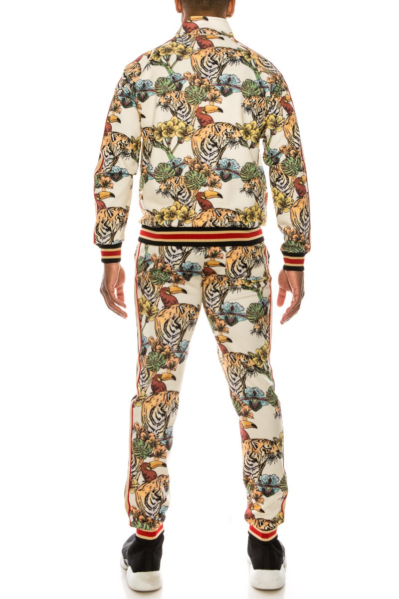 2 PCS JUNGLE TIGER PRINT TRACKSUITS WITH SIDETAPE (OFF WHITE)