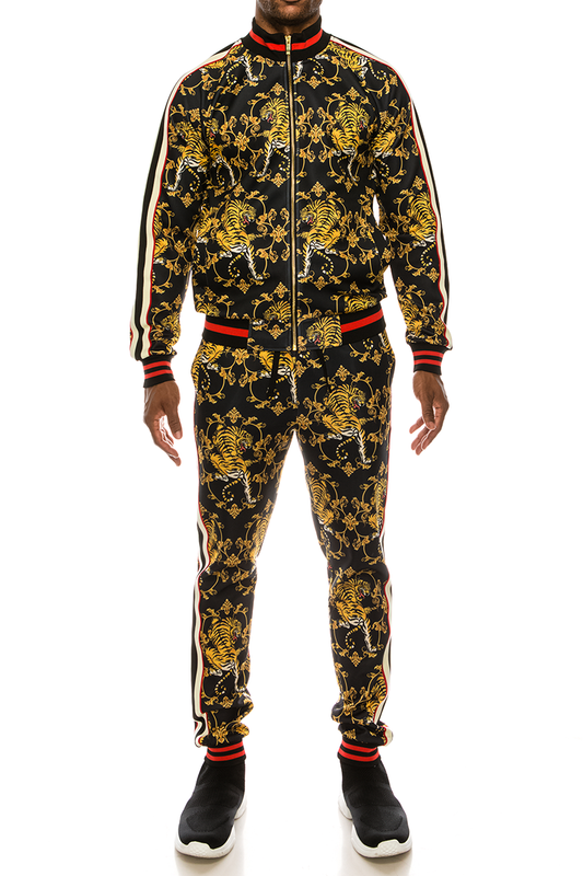 2 PCS CROUCHING TIGER TRACKSUITS WITH SIDETAPE (BLACK)