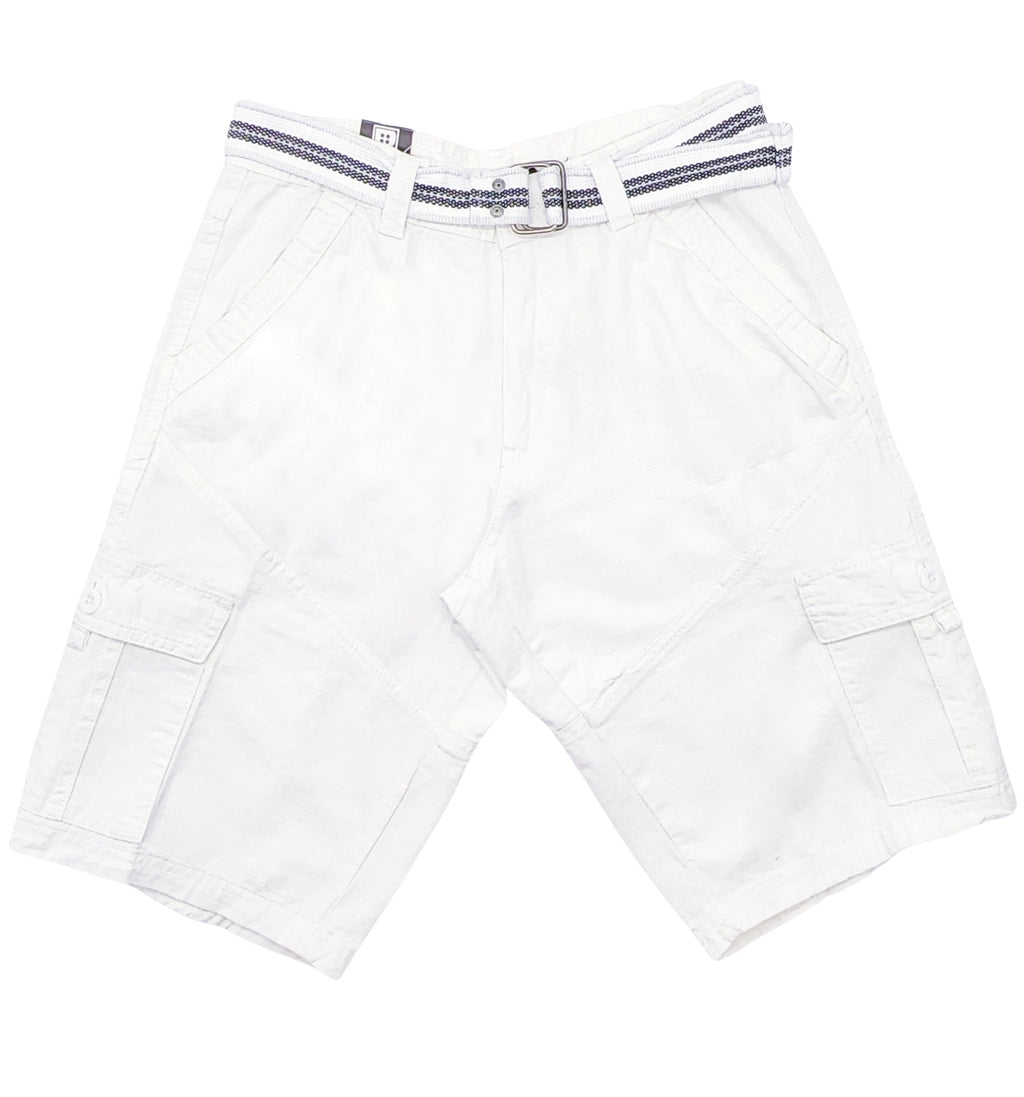 PLOREO MEN'S CARGO SHORTS WITH BELT (WHITE)