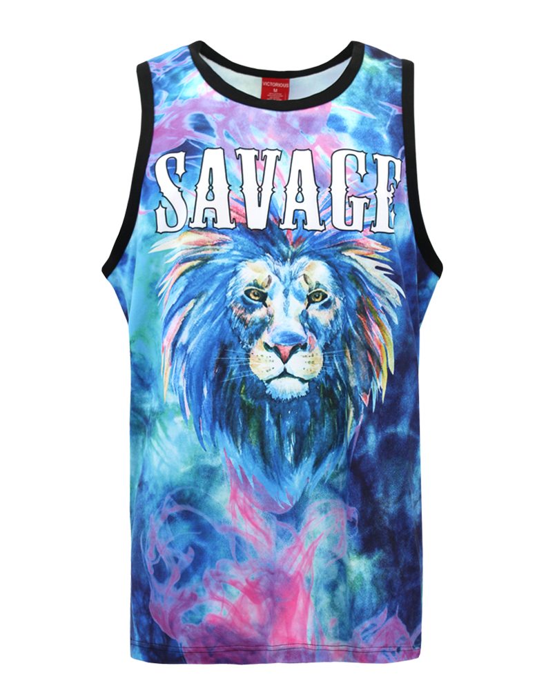 VICTORIOUS SAVAGE LION TIE DYE TANK TOP