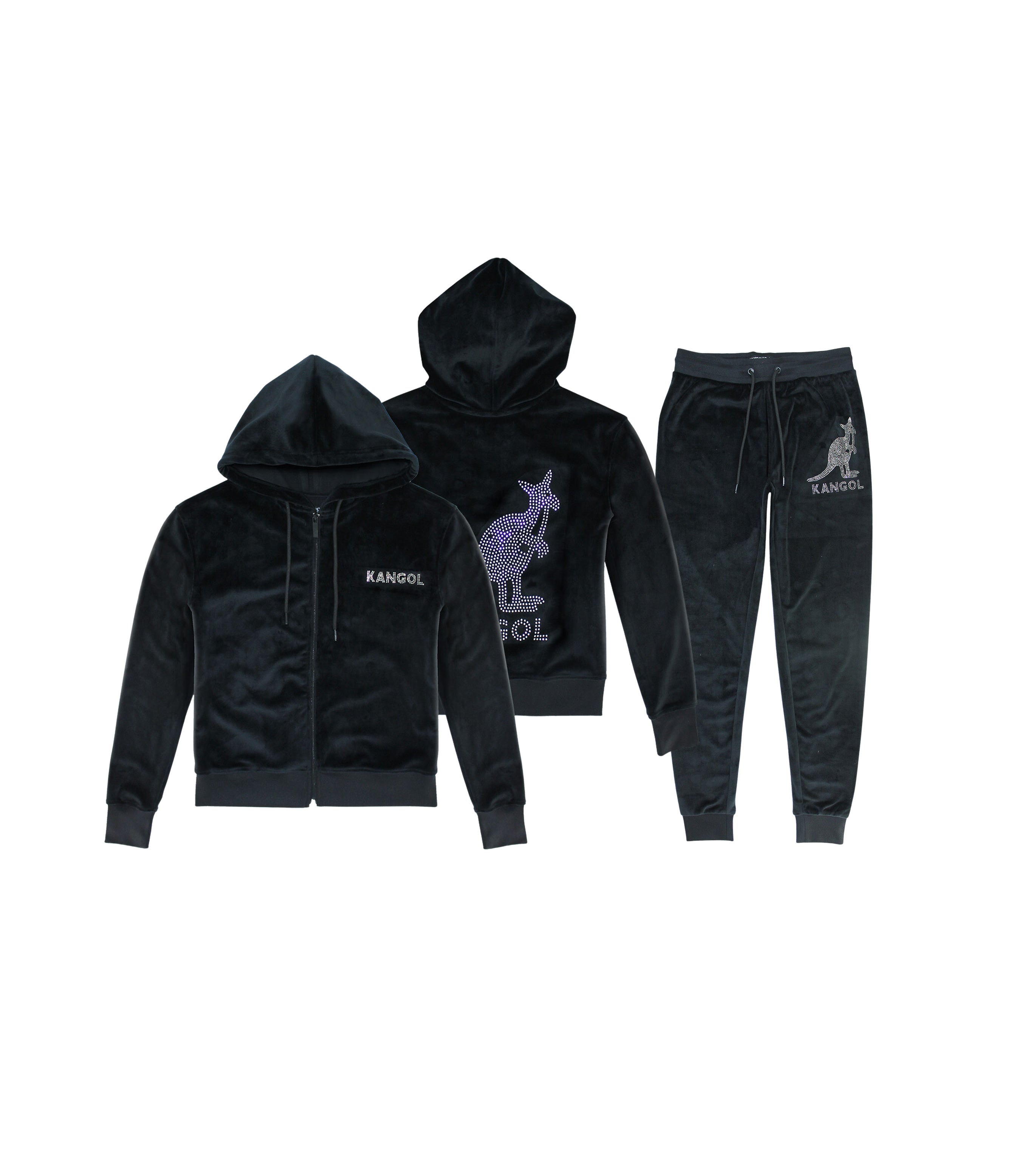 KANGOL WOMEN'S VELOUR CRYSTAL TRACKSET (BLACK)