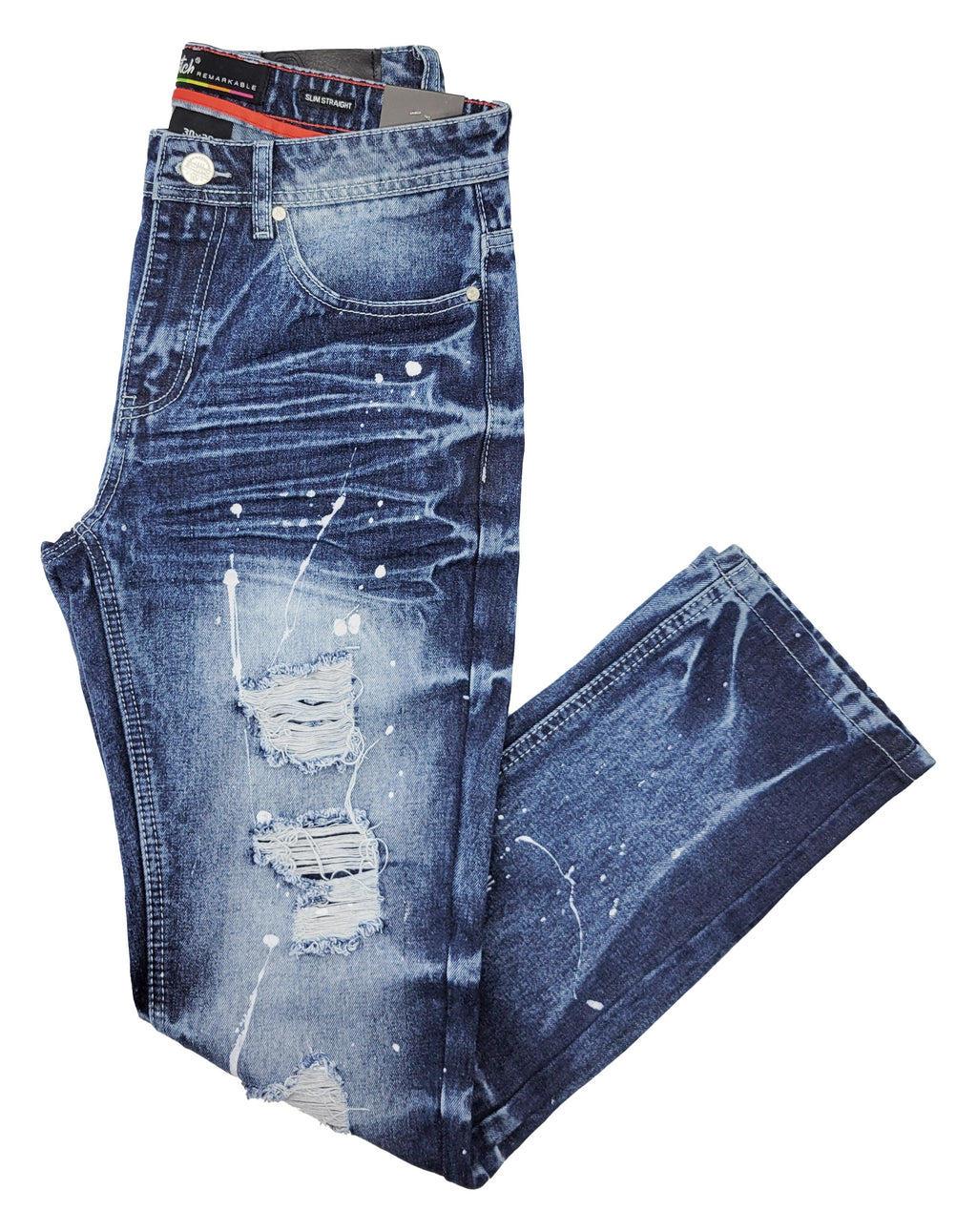 PAINT SPLASH RIPPED JEANS (SS1611 MBLUE)