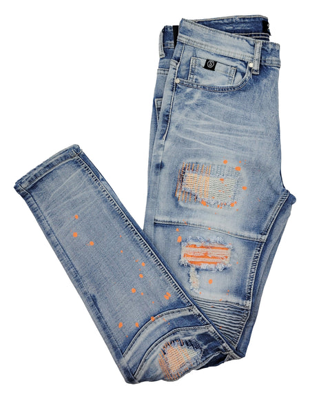 PAINT SPLATTER MOTO JEANS (SF1641 LT BLUE)