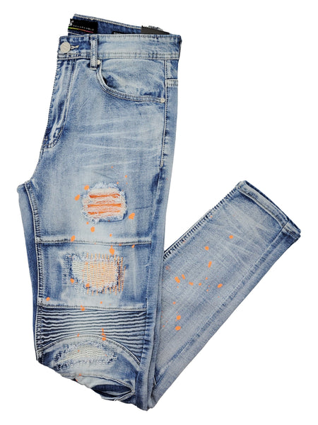 PAINT SPLATTER MOTO JEANS (SF1641 LT BLUE)