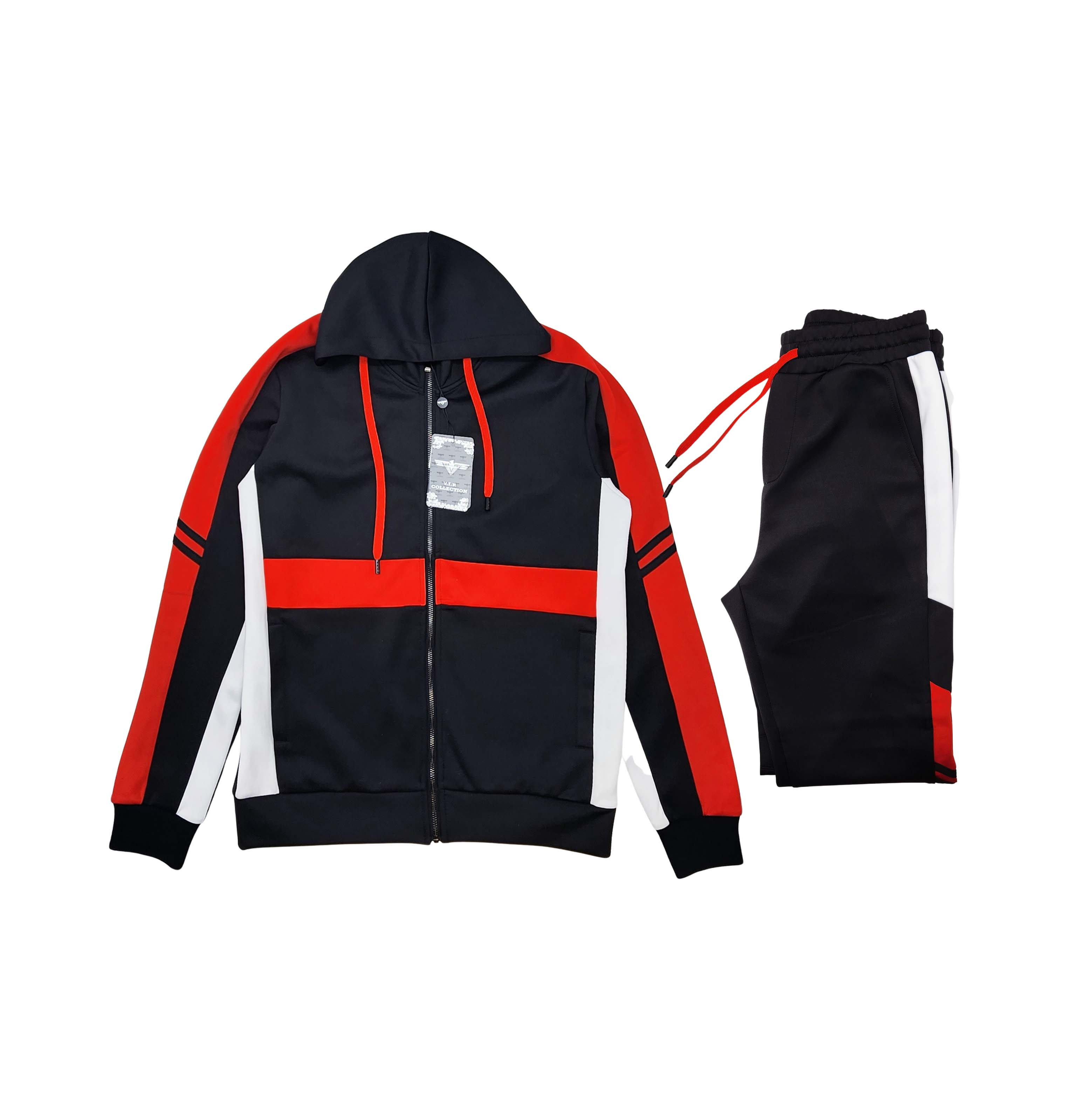 2 PCS VIP TRACKSUIT WITH HOOD (BLACK/RED/WHITE)