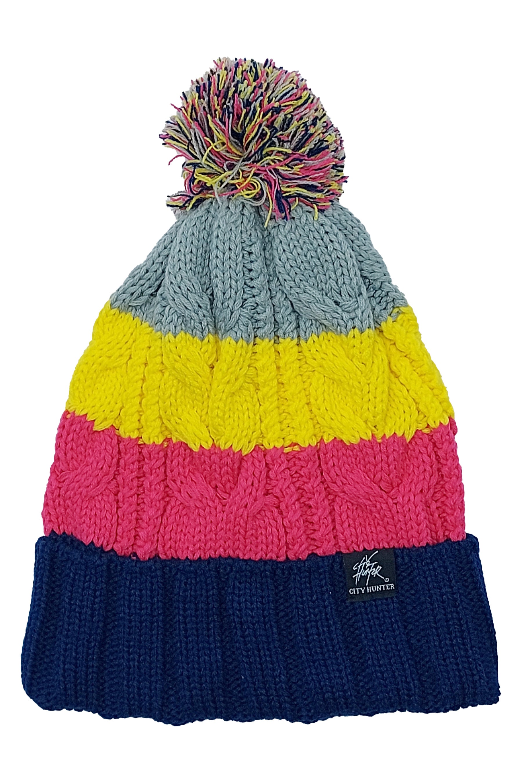 PLAIN KNITTED TOQUES (GREY/YELLOW/PINK)