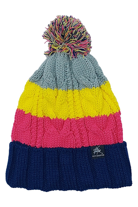 PLAIN KNITTED TOQUES (GREY/YELLOW/PINK)