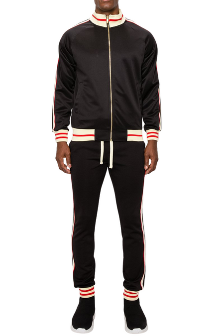 2 PCS TRACKSUITS WITH SIDETAPE (BLACK & CREAM)