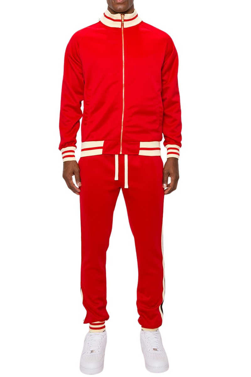 2 PCS TRACKSUITS WITH SIDETAPE (RED & CREAM)