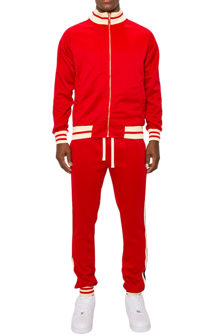 2 PCS TRACKSUITS WITH SIDETAPE (RED & CREAM)