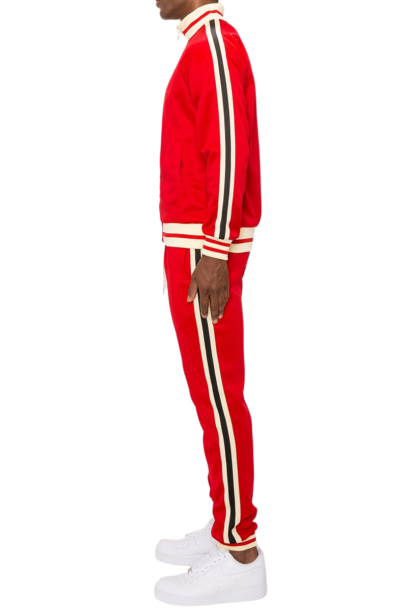 2 PCS TRACKSUITS WITH SIDETAPE (RED & CREAM)