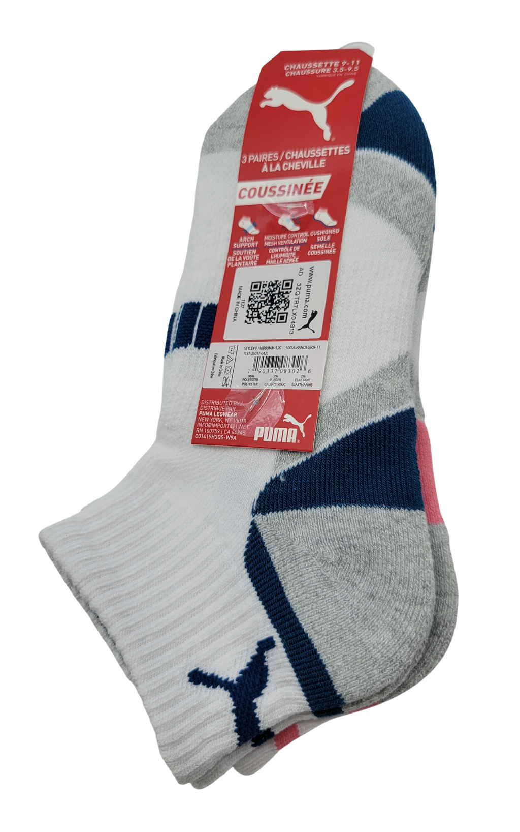 3 PACK PUMA QUARTER CREW WOMEN SOCKS