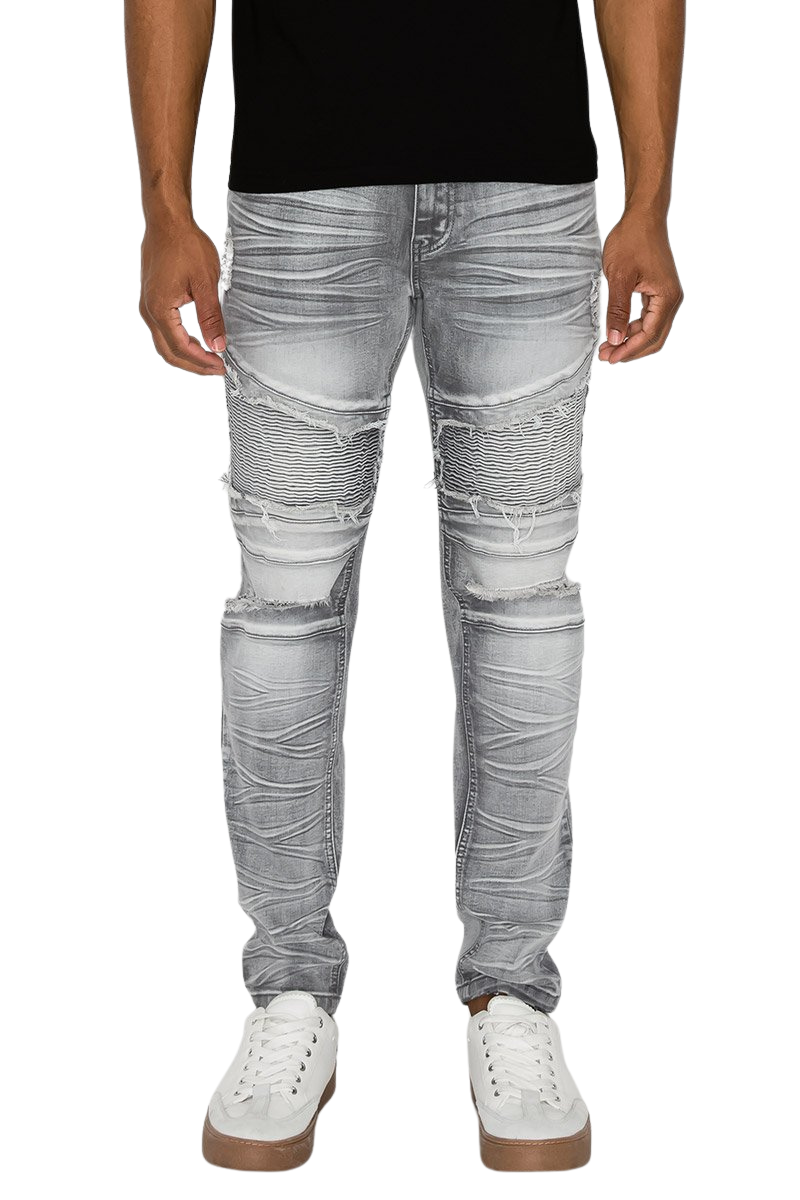 VICTORIOUS REPAIRED BIKER JEANS (GREY)