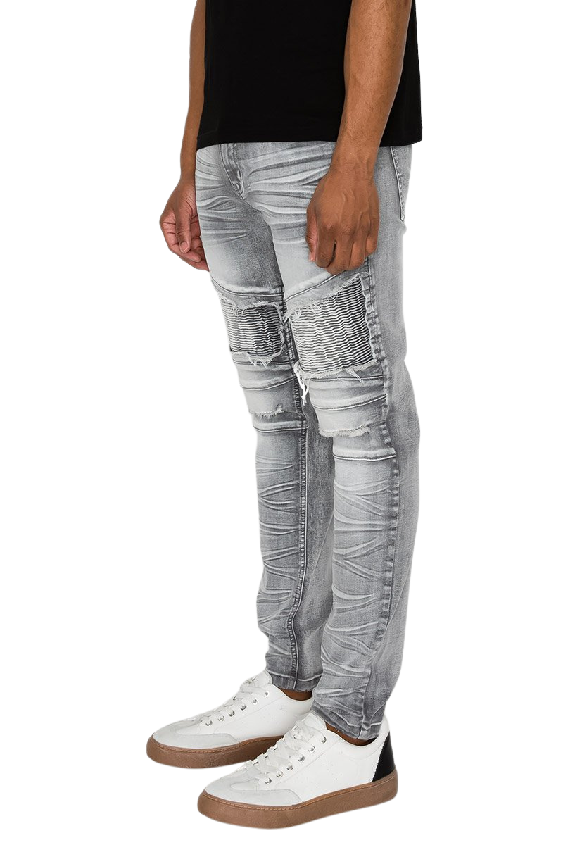 VICTORIOUS REPAIRED BIKER JEANS (GREY)