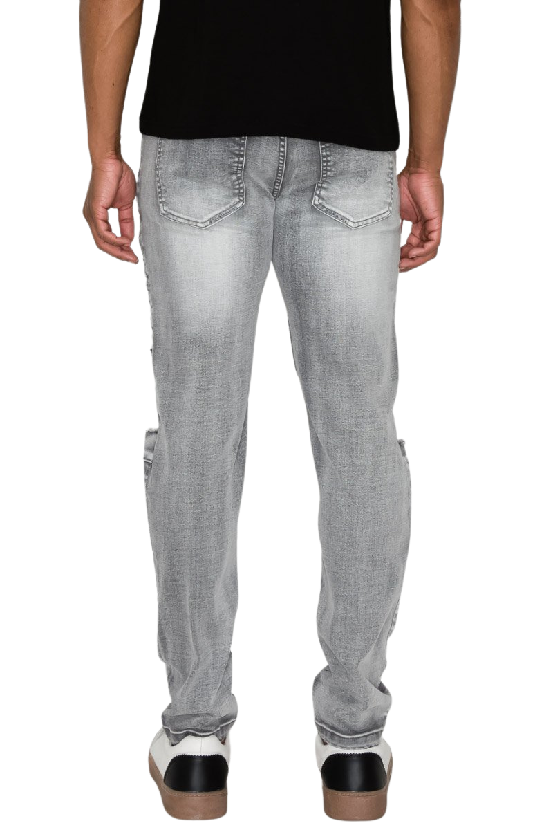 VICTORIOUS REPAIRED BIKER JEANS (GREY)