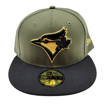 MEN'S TORONTO BLUE JAYS 5950 FITTED BLACK/GOLDEN LOGO ON OLIVE