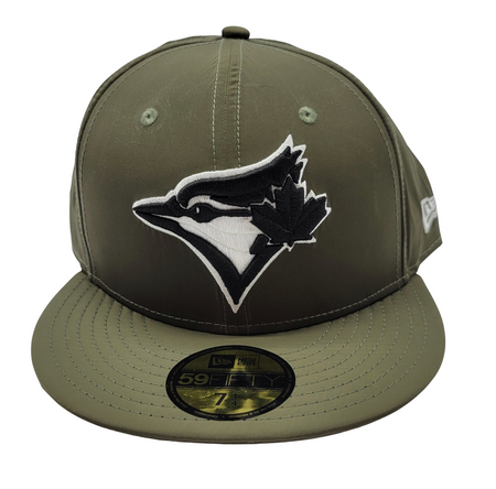 MEN'S TORONTO BLUE JAYS 5950 FITTED BLACK/WHITE LOGO ON OLIVE