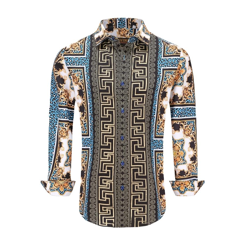 PAVINI MEN'S LONG SLEEVE SHIRT WITH RHINESTONE (BLUE LS022001)