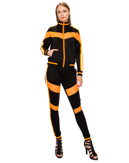 WOMEN REFLECTIVE 2PC TRACKSUIT BLACK & NEON ORANGE