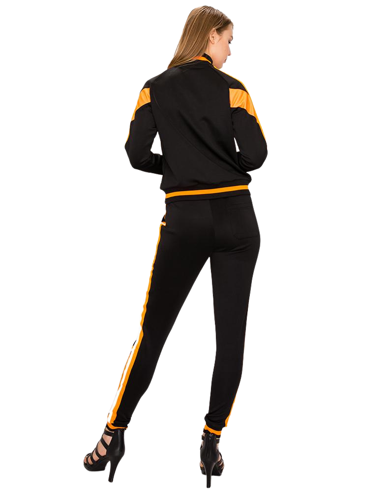 WOMEN REFLECTIVE 2PC TRACKSUIT BLACK & NEON ORANGE