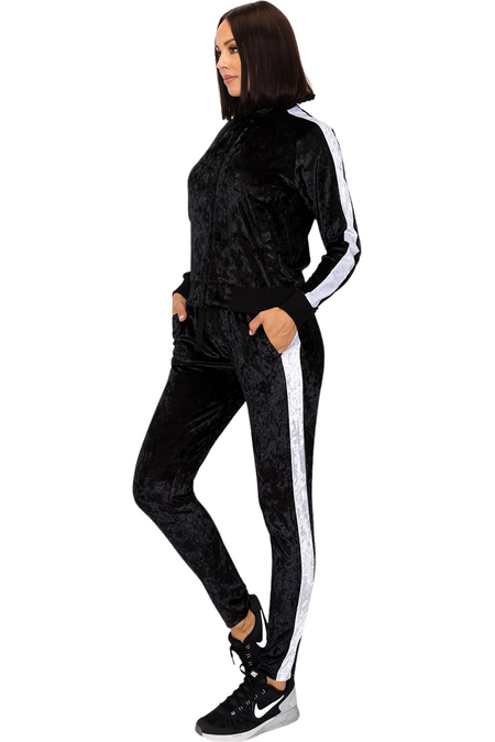 WOMEN VELOUR 2PC TRACKSUIT(BLACK)