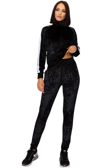 WOMEN VELOUR 2PC TRACKSUIT(BLACK)