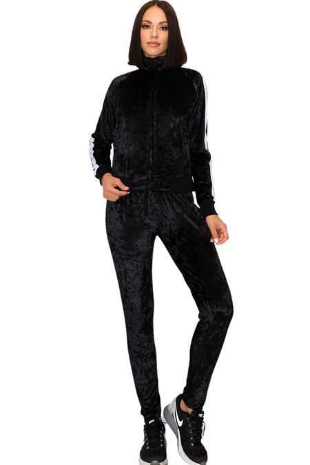 WOMEN VELOUR 2PC TRACKSUIT(BLACK)