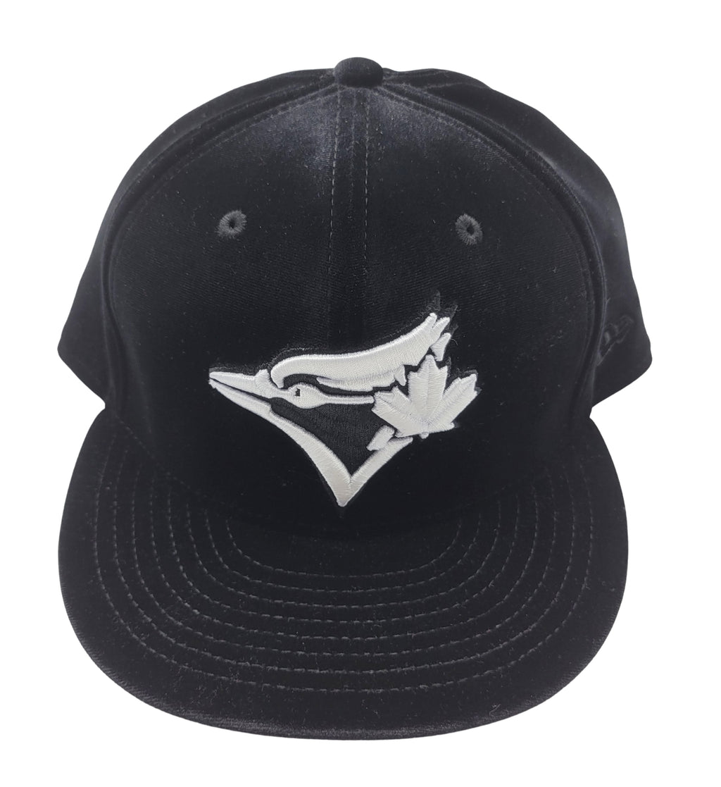 MEN'S TORONTO BLUEJAYS 5950 FITTED WHITE LOGO ON BLACK VELOUR HAT