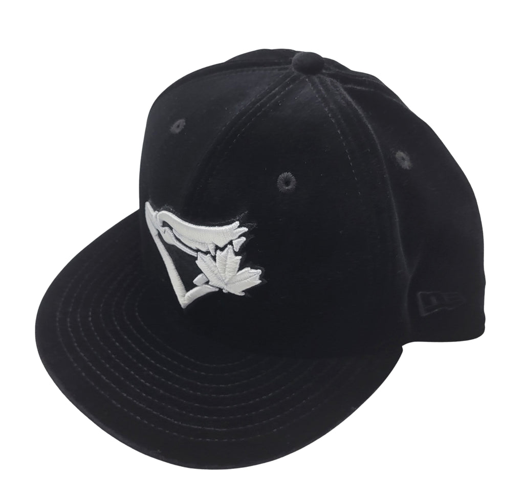 MEN'S TORONTO BLUEJAYS 5950 FITTED WHITE LOGO ON BLACK VELOUR HAT