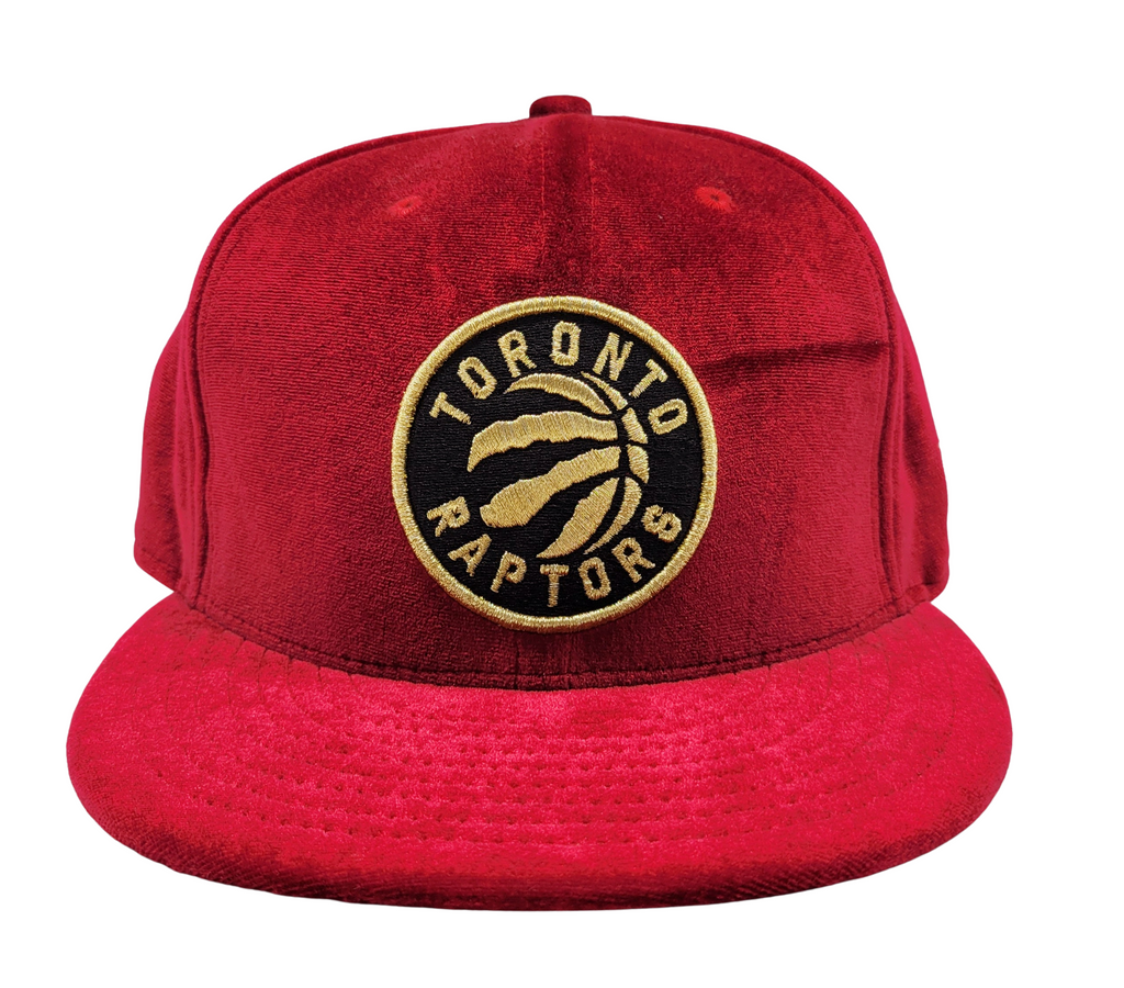 MEN'S TORONTO RAPTORS 5950 FITTED GOLD/BLACK LOGO ON RED VELOUR HAT