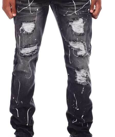 PAINT SPLASH RIPPED JEANS (SS1611 BLACK)